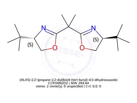 Chemical structure of (4S,4'S)-2,2'-(propane-2,2-diyl)bis(4-(tert-butyl)-4,5-dihydrooxazole)