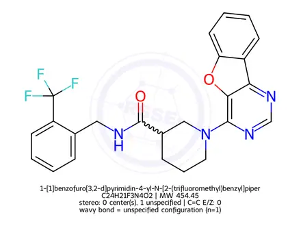 Chemical structure of 1-[1]benzofuro[3,2-d]pyrimidin-4-yl-N-[2-(trifluoromethyl)benzyl]piperidine-3-carboxamide