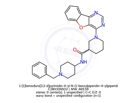 Chemical structure of 1-[1]benzofuro[3,2-d]pyrimidin-4-yl-N-(1-benzylpiperidin-4-yl)piperidine-3-carboxamide