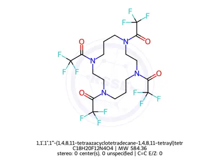 Chemical structure of 1,1',1'',1'''-(1,4,8,11-tetraazacyclotetradecane-1,4,8,11-tetrayl)tetrakis(2,2,2-trifluoroethanone)
