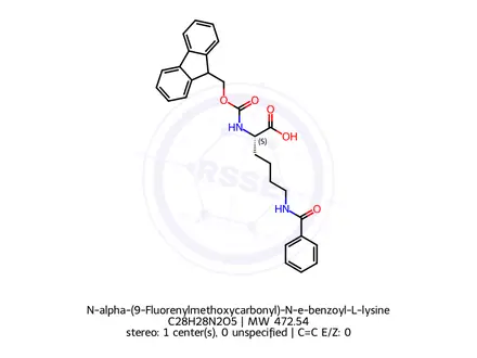 Chemical structure of N-alpha-(9-Fluorenylmethoxycarbonyl)-N-e-benzoyl-L-lysine-