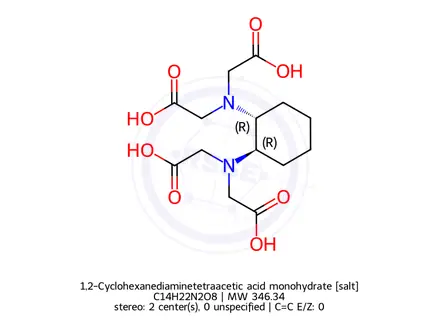 Chemical structure of 1,2-Cyclohexanediaminetetraacetic acid monohydrate