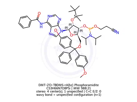 Chemical structure of DMT-2'O-TBDMS-rA(bz) Phosphoramidite