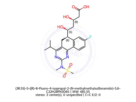 Chemical structure of (3R,5S)-5-((R)-8-Fluoro-4-isopropyl-2-(N-methylmethylsulfonamido)-5,6-dihydrobenzo[h]quinazolin-6-yl)-3,5-dihydroxypentanoic acid