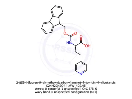 Chemical structure of 2-((((9H-fluoren-9-yl)methoxy)carbonyl)amino)-4-(pyridin-4-yl)butanoic acid