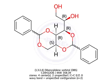 Chemical structure of (1,3:2,4) Dibenzylidene sorbitol (DBS)