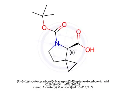 Chemical structure of (R)-5-(tert-butoxycarbonyl)-5-azaspiro(2.4)heptane-4-carboxylic acid
