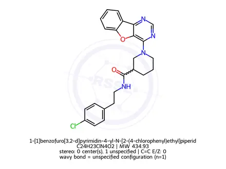Chemical structure of 1-[1]benzofuro[3,2-d]pyrimidin-4-yl-N-[2-(4-chlorophenyl)ethyl]piperidine-3-carboxamide