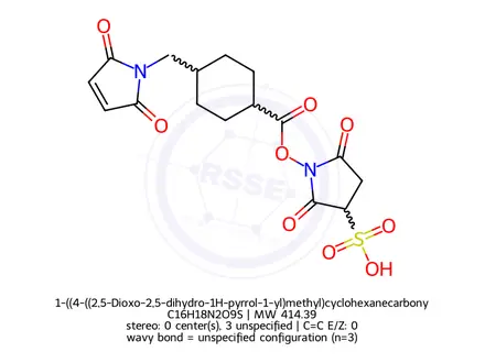 Chemical structure of 1-((4-((2,5-Dioxo-2,5-dihydro-1H-pyrrol-1-yl)methyl)cyclohexanecarbonyl)oxy)-2,5-dioxopyrrolidine-3-sulfonic Acid