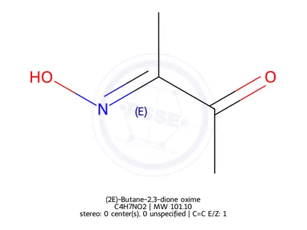 Chemical structure of (2E)-Butane-2,3-dione oxime