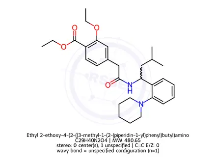 Chemical structure of Ethyl 2-ethoxy-4-(2-((3-methyl-1-(2-(piperidin-1-yl)phenyl)butyl)amino)-2-oxoethyl)benzoate