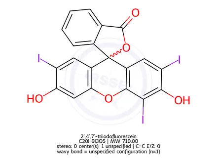 Chemical structure of 2`,4`,7`-triiodofluorescein