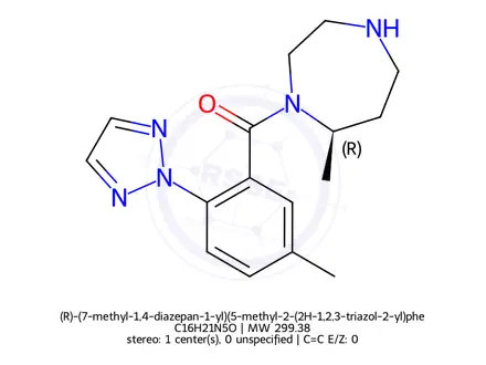Chemical structure of (R)-(7-methyl-1,4-diazepan-1-yl)(5-methyl-2-(2H-1,2,3-triazol-2-yl)phenyl)methanone