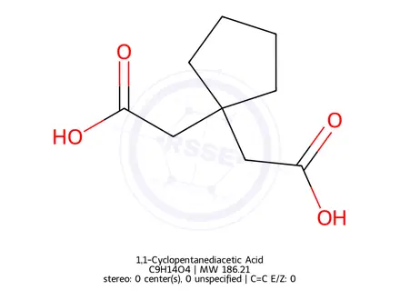 Chemical structure of Cyclopentane-1,1-diacetic acid