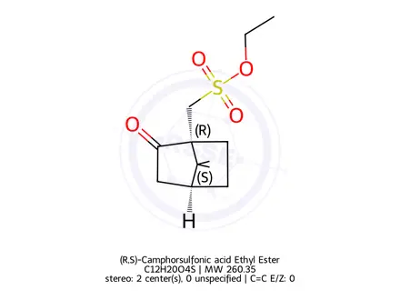 Chemical structure of (R,S)-Camphorsulfonic acid Ethyl Ester