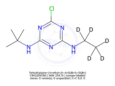 Chemical structure of Terbuthylazine-(<I>ethyl</I>-d<SUB>5</SUB>)