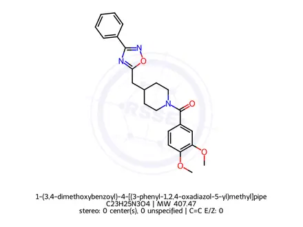 Chemical structure of 1-(3,4-dimethoxybenzoyl)-4-[(3-phenyl-1,2,4-oxadiazol-5-yl)methyl]piperidine