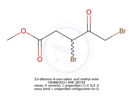 Chemical structure of 3,5-dibromo-4-oxo-valeric acid methyl ester