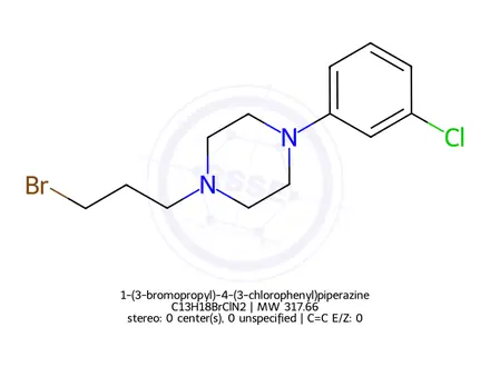 Chemical structure of 1-(3-bromopropyl)-4-(3-chlorophenyl)piperazine