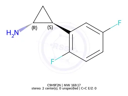 Chemical structure of (1R,2S)-2-(2,5-difluorophenyl)cyclopropanamine