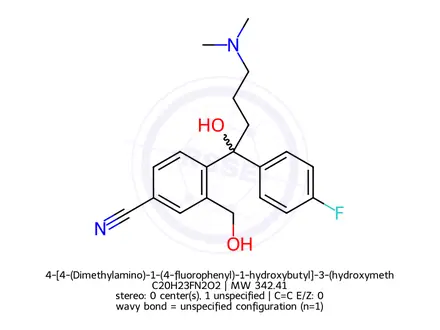 Chemical structure of 4-[4-(Dimethylamino)-1-(4-fluorophenyl)-1-hydroxybutyl]-3-(hydroxymethyl)benzonitrile