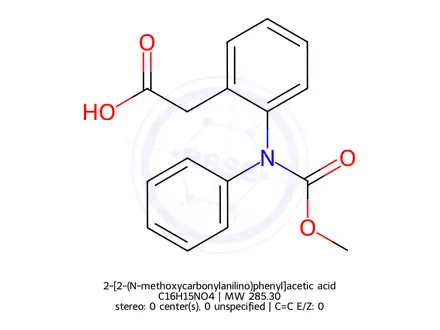 Chemical structure of 2-[2-(N-methoxycarbonylanilino)phenyl]acetic acid