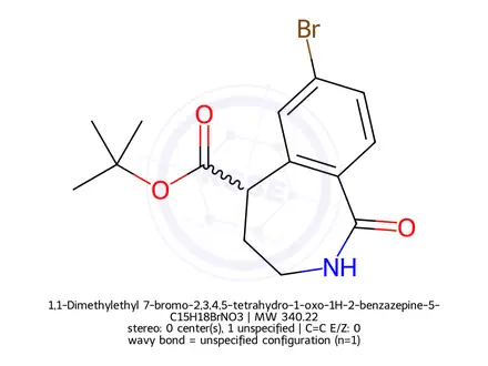 Chemical structure of 1,1-Dimethylethyl 7-bromo-2,3,4,5-tetrahydro-1-oxo-1H-2-benzazepine-5-carboxylate