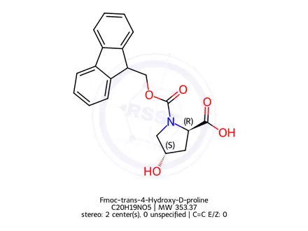 Chemical structure of Fmoc-trans-4-Hydroxy-D-proline