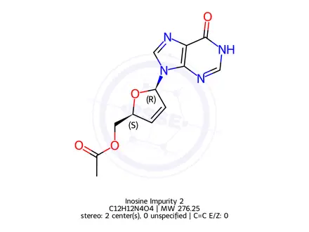 Chemical structure of 2`,3`-Didehydro-2`,3`-dideoxy-5`-acetate inosine