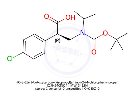 Chemical structure of (R)-3-((tert-butoxycarbonyl)(isopropyl)amino)-2-(4-chlorophenyl)propanoic acid