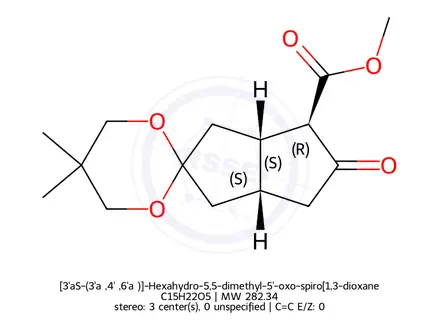 Chemical structure of [3'aS-(3'aα,4'α,6'aα)]-Hexahydro-5,5-dimethyl-5'-oxo-spiro[1,3-dioxane-2,2'(1'H)-pentalene]-4'-carboxylic Acid Methyl Ester
