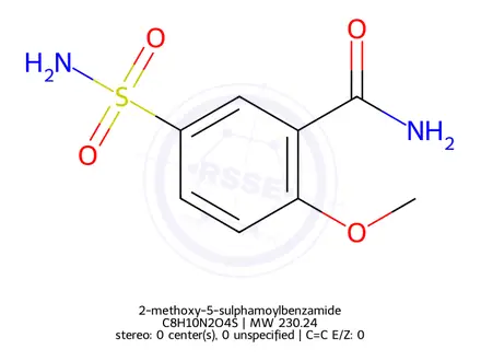 Chemical structure of 2-methoxy-5-sulphamoylbenzamide