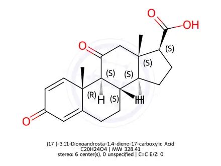Chemical structure of (17ß)-3,11-Dioxoandrosta-1,4-diene-17-carboxylic Acid
