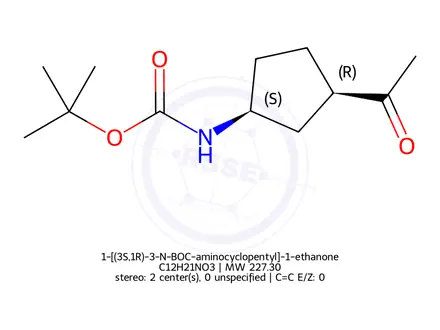 Chemical structure of 1-[(3S,1R)-3-N-BOC-aminocyclopentyl]-1-ethanone