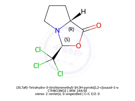 Chemical structure of (3S,7aR)-Tetrahydro-3-(trichloromethyl)-1H,3H-pyrrolo[1,2-c]oxazol-1-one