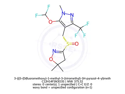 Chemical structure of 3-(((5-(Difluoromethoxy)-1-methyl-3-(triromethyl)-1H-pyrazol-4-yl)methyl)sulfinyl)-5,5-dimethyl-4,5-dihydroisoxazole