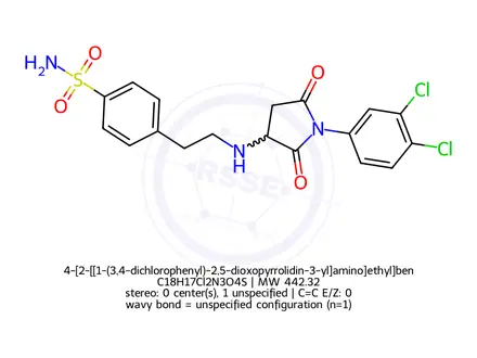 Chemical structure of 4-[2-[[1-(3,4-dichlorophenyl)-2,5-dioxopyrrolidin-3-yl]amino]ethyl]benzenesulfonamide