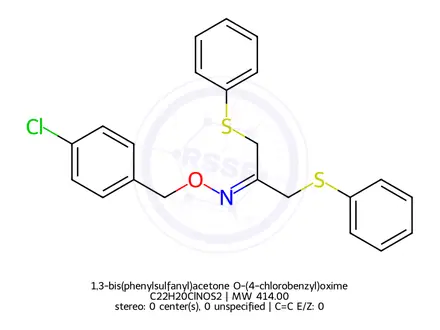 Chemical structure of 1,3-bis(phenylsulfanyl)acetone O-(4-chlorobenzyl)oxime