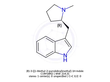 Chemical structure of (R)-3-[(1-Methyl-2-pyrrolidinyl)methyl]-1H-Indole
