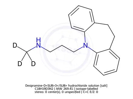 Chemical structure of Desipramine-D<SUB>3</SUB> hydrochloride solution