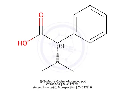 Chemical structure of (S)-3-Methyl-2-phenylbutanoic acid