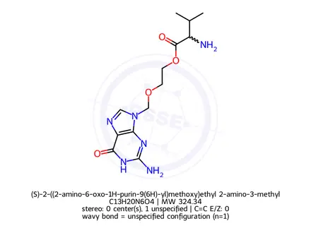 Chemical structure of (S)-2-((2-amino-6-oxo-1H-purin-9(6H)-yl)methoxy)ethyl 2-amino-3-methylbutanoate hydrochloride