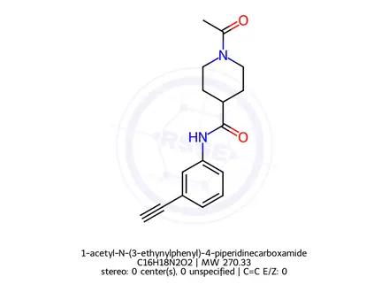 Chemical structure of 1-acetyl-N-(3-ethynylphenyl)-4-piperidinecarboxamide