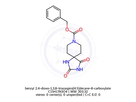 Chemical structure of benzyl 2,4-dioxo-1,3,8-triazaspiro[4.5]decane-8-carboxylate