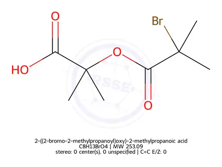 Chemical structure of 2-((2-bromo-2-methylpropanoyl)oxy)-2-methylpropanoic acid