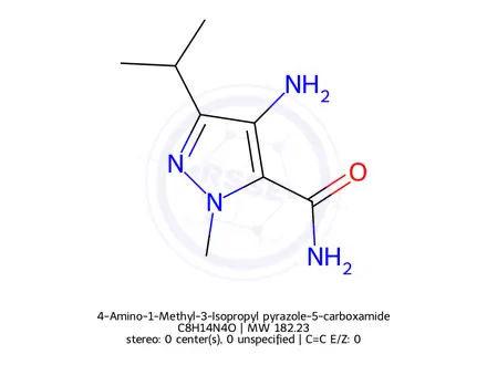 Chemical structure of 4-Amino-1-Methyl-3-Isopropyl pyrazole-5-carboxamide