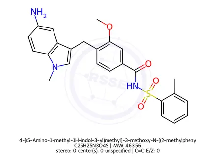 Chemical structure of 4-[(5-Amino-1-methyl-1H-indol-3-yl)methyl]-3-methoxy-N-[(2-methylphenyl)sulfonyl]benzamide