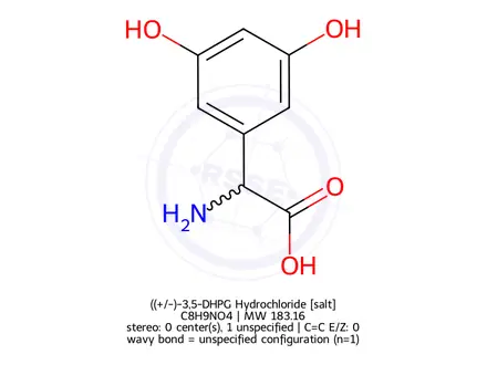 Chemical structure of ((+/-)-3,5-DHPG Hydrochloride