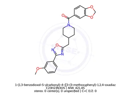 Chemical structure of 1-(1,3-benzodioxol-5-ylcarbonyl)-4-{[3-(3-methoxyphenyl)-1,2,4-oxadiazol-5-yl]methyl}piperidine