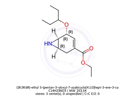 Chemical structure of (1R,5R,6R)-ethyl 5-(pentan-3-yloxy)-7-azabicyclo[4.1.0]hept-3-ene-3-carboxylate